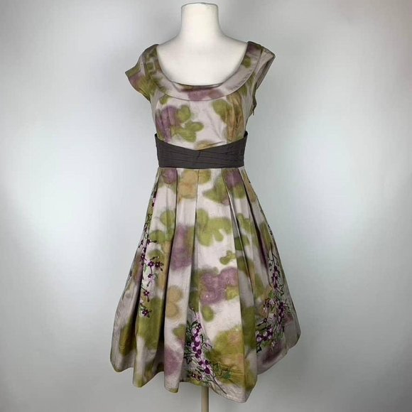 Anthropologie Dresses & Skirts - Floreat by Anthropologie Green and Purple Floral Midi Dress *Like New*